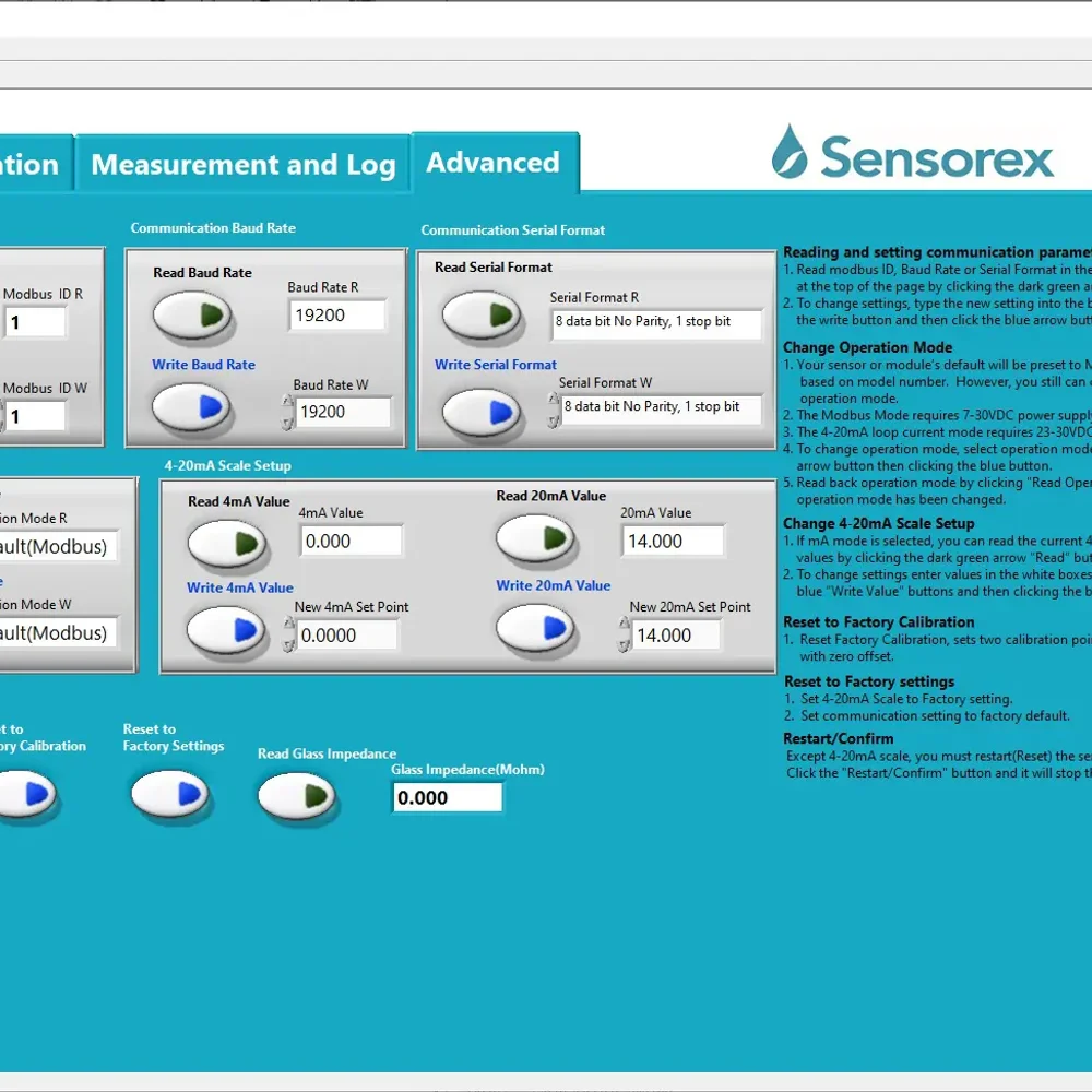 Sensorex Smart Sensor User Interface Software